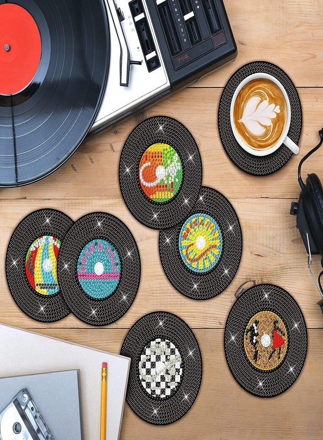 Eimilaly 8 Pcs Vintage Vinyl Record Diamond Painting Coasters with Holder for 70s 80s 90s Disco Party Decor, Suit for Beginners Kids Adults - Image 4