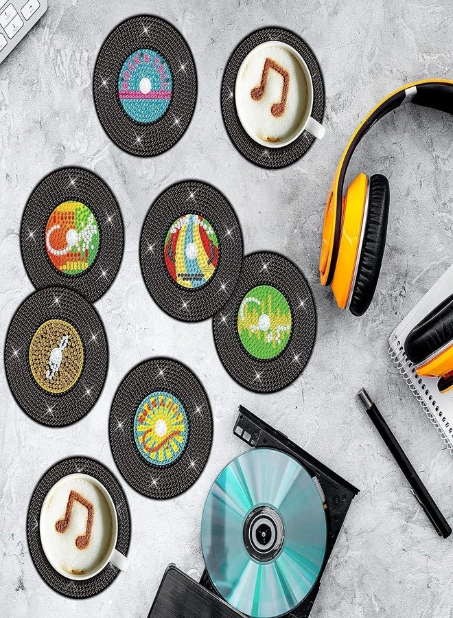 Eimilaly 8 Pcs Vintage Vinyl Record Diamond Painting Coasters with Holder for 70s 80s 90s Disco Party Decor, Suit for Beginners Kids Adults - Image 3