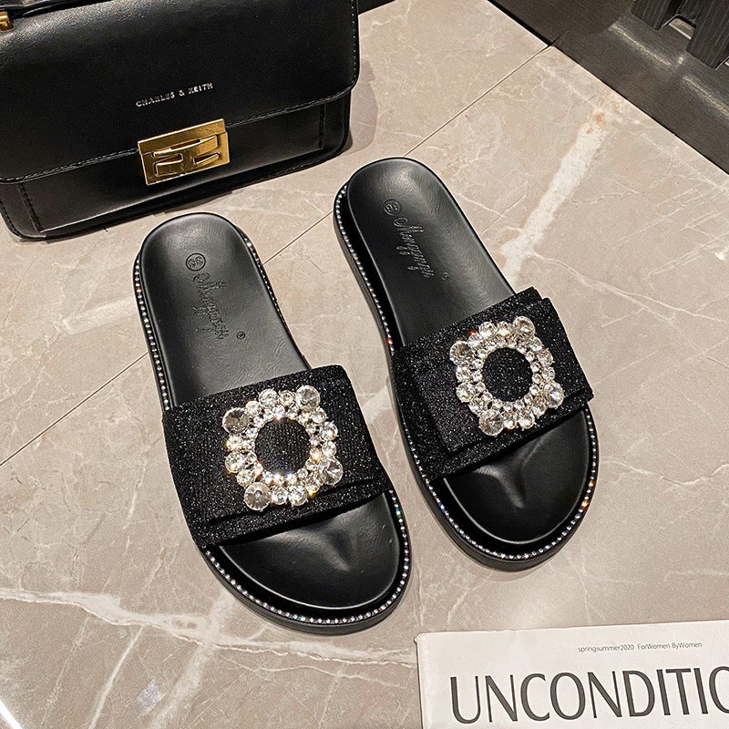 This Year'S New Diamond Buckle Outside Wear Sandals And Slippers Women'S Summer Sandals Shopping Mall Large Size Women'S Shoes 41-43 Casual Beach Slippers - Image 1