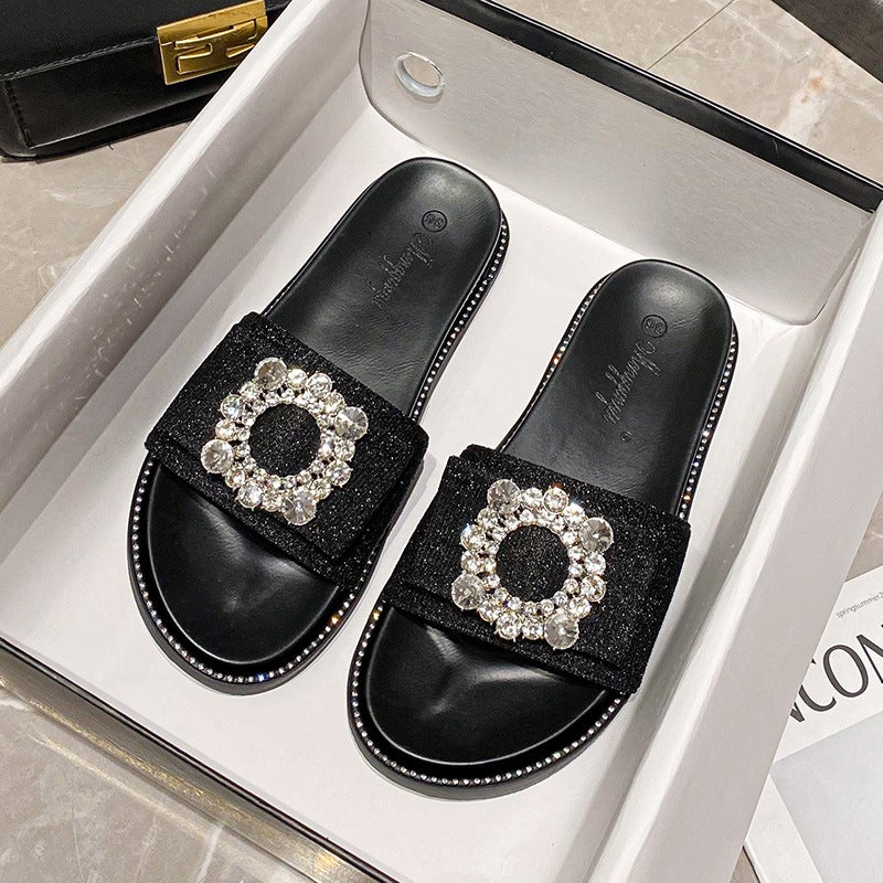 This Year'S New Diamond Buckle Outside Wear Sandals And Slippers Women'S Summer Sandals Shopping Mall Large Size Women'S Shoes 41-43 Casual Beach Slippers - Image 2