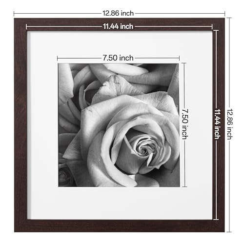 eletecpro 12x12 Picture Frames Set of 9 with Mat for 8x8 Photos or without Mat for 12x12, Square Gallery Wall Decor Collage for Picture Display, Walnut Brown Frame Set for Wall Hanging - Image 3