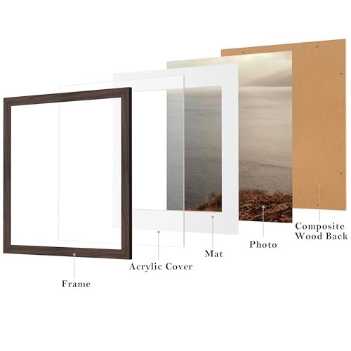 eletecpro 12x12 Picture Frames Set of 9 with Mat for 8x8 Photos or without Mat for 12x12, Square Gallery Wall Decor Collage for Picture Display, Walnut Brown Frame Set for Wall Hanging - Image 2