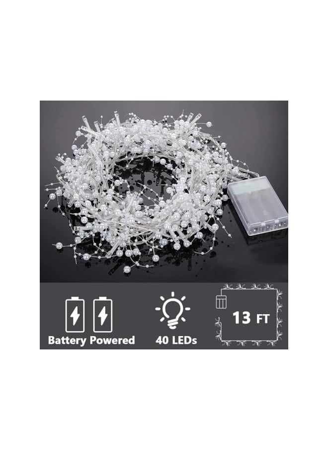 The Bros Christmas Ocean Pearl Beads String Lights, 10FT 30LED Lights Battery Powered Berry Beaded Garland Festive Wedding, Birthday Parties, New Year, DIY Home Mantel Decoration  - Image 4