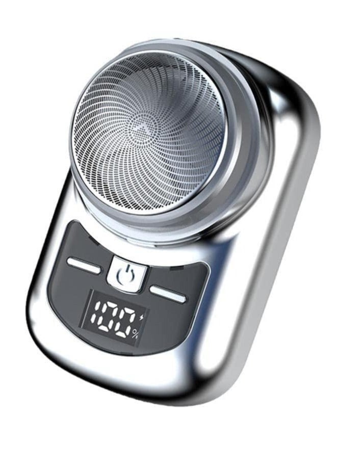 Compact Electric Travel Shaver for Men - Portable Cordless Rechargeable Razor with Travel Case, Ideal for Face and Beard Grooming, Perfect Gift in Silver. - Image 2