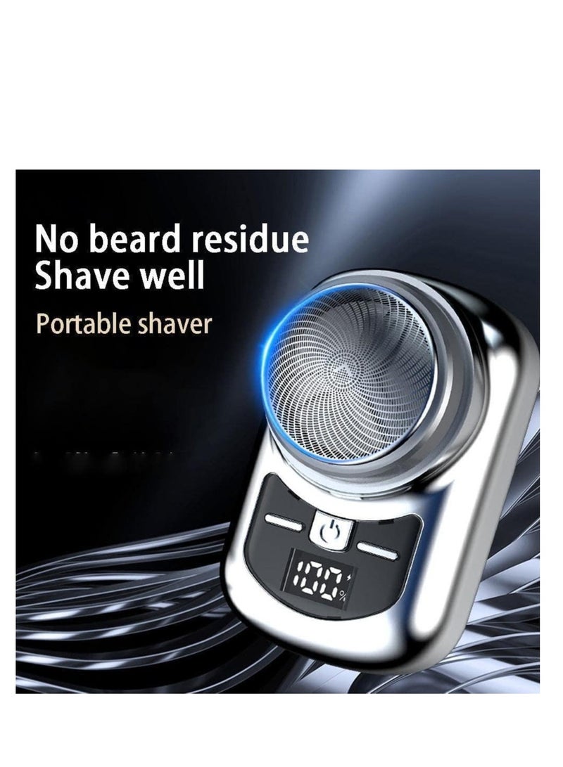 Compact Electric Travel Shaver for Men - Portable Cordless Rechargeable Razor with Travel Case, Ideal for Face and Beard Grooming, Perfect Gift in Silver. - Image 3