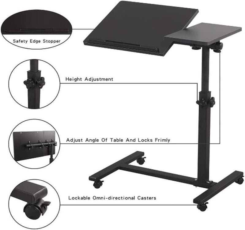 HOOKOR Laptop Desk For Lifting And Rotating, Movable Bedside Desk With Wheels, Adjustable Laptop Stand, Side End Table For Couch, Coffee Table For Home Office - Image 2