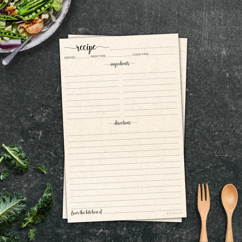 321Done Recipe Paper, Made in USA - 5.5x8.5 Tan, Blank Recipe Paper to Write in Your Own Recipes, Minimalist Half-Letter Size Refill Pages for Recipe Binder, Recipe Box, Recipe Organizer - Pack of 50 - Image 3
