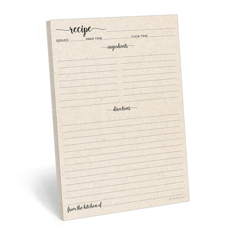 321Done Recipe Paper, Made in USA - 5.5x8.5 Tan, Blank Recipe Paper to Write in Your Own Recipes, Minimalist Half-Letter Size Refill Pages for Recipe Binder, Recipe Box, Recipe Organizer - Pack of 50 - Image 1