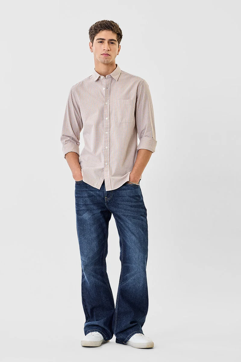 SNITCH قميص قطني % بقصة ضيقة ونقوش مربعات صغيرة