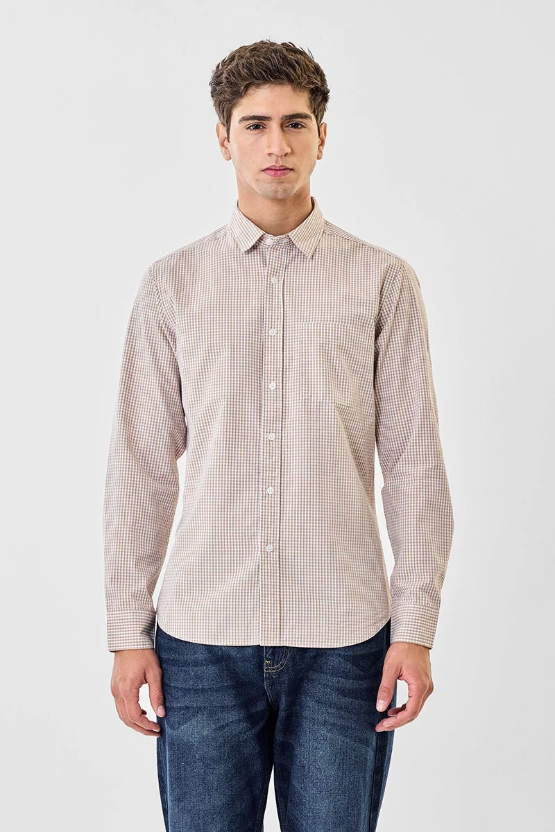 سنيتش قميص قطني % بقصة ضيقة ونقوش مربعات صغيرة