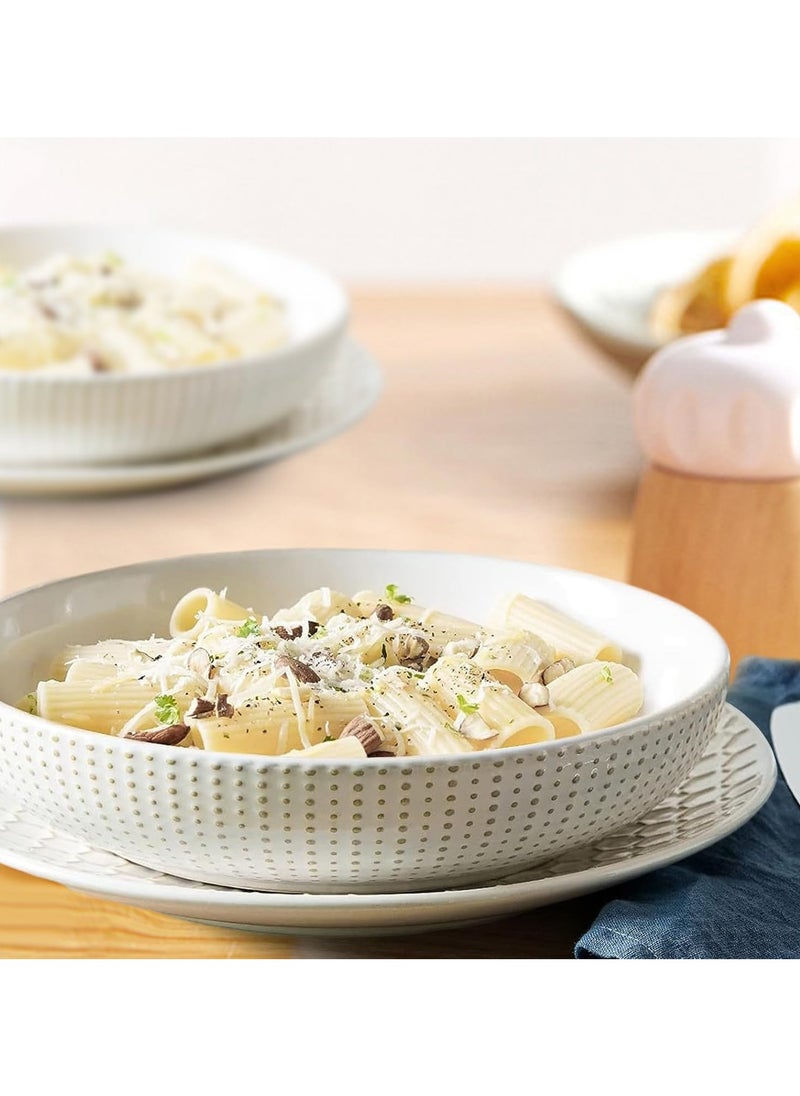 wood Set of 4 Ceramic Embossed 42oz Pasta Bowls - Large Stoneware Dinner Plates, Microwave, Oven, and Dishwasher Safe  - Image 2