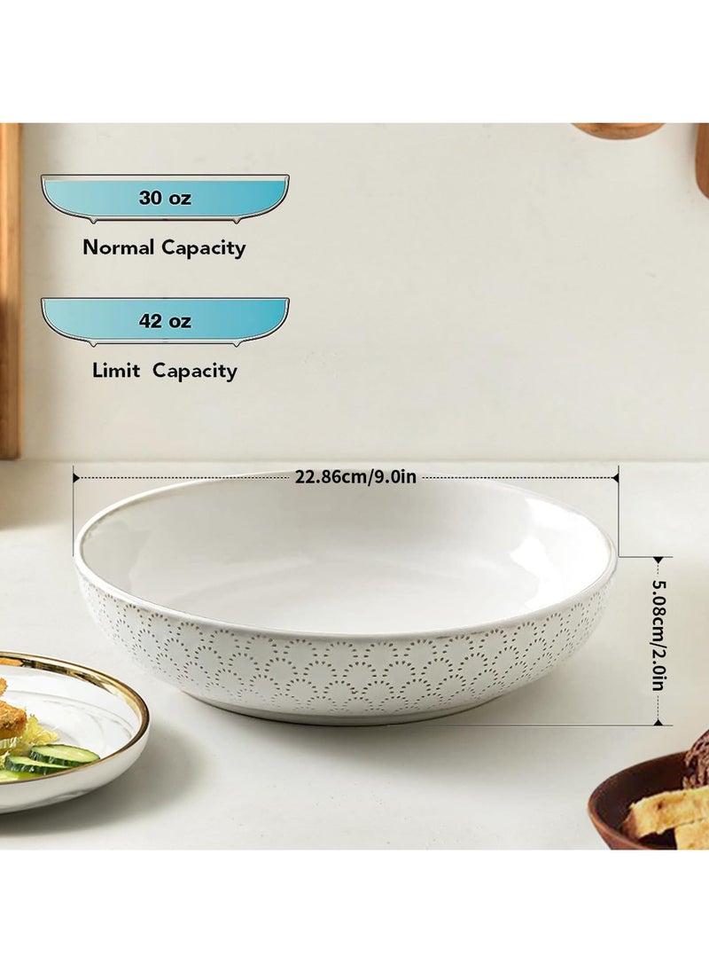 wood Set of 4 Ceramic Embossed 42oz Pasta Bowls - Large Stoneware Dinner Plates, Microwave, Oven, and Dishwasher Safe  - Image 5
