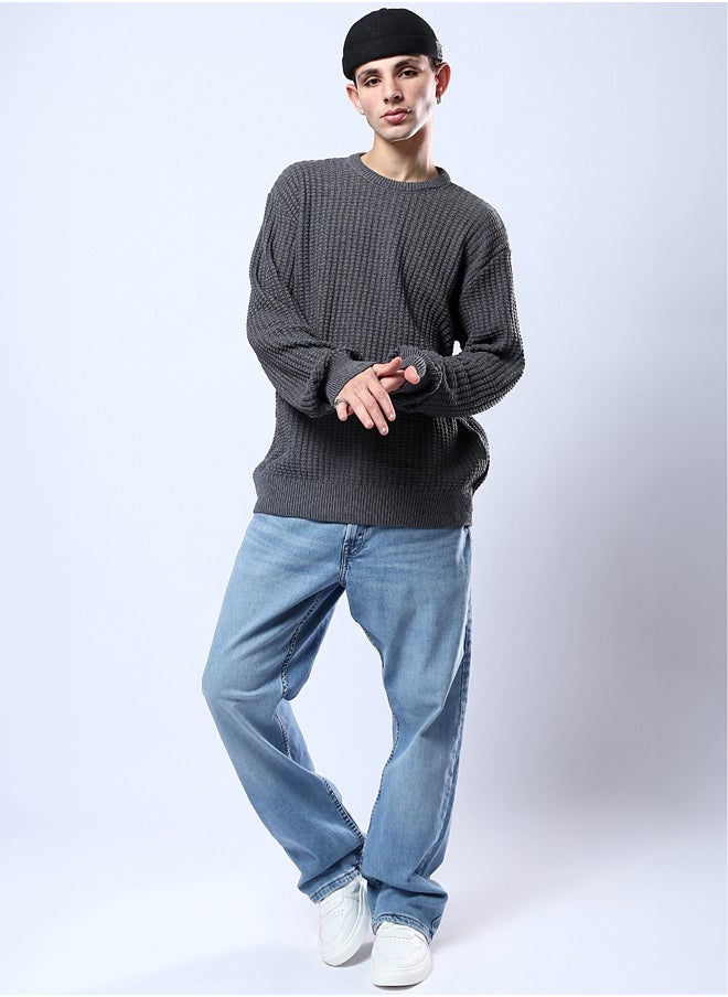 RAVIN Dark Grey Pullover with Ribbed Round Neck  - Image 5