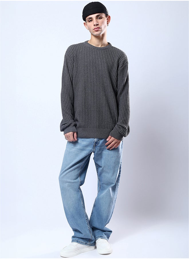RAVIN - Dark Grey Pullover with Ribbed Round Neck - Image 1