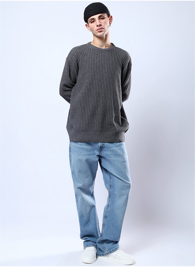RAVIN - Dark Grey Pullover with Ribbed Round Neck - Image 1