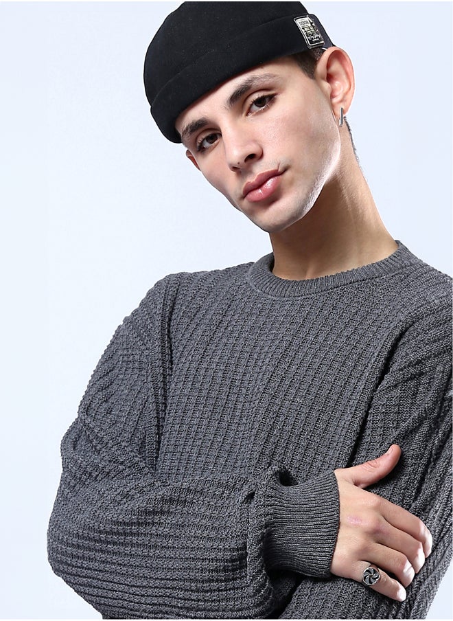 RAVIN Dark Grey Pullover with Ribbed Round Neck  - Image 4
