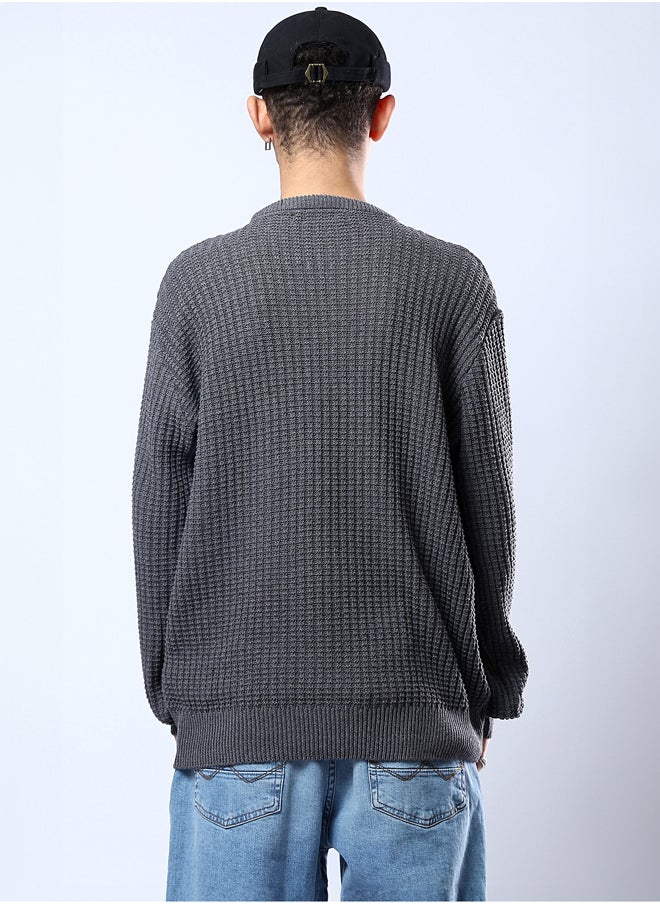 RAVIN Dark Grey Pullover with Ribbed Round Neck  - Image 3