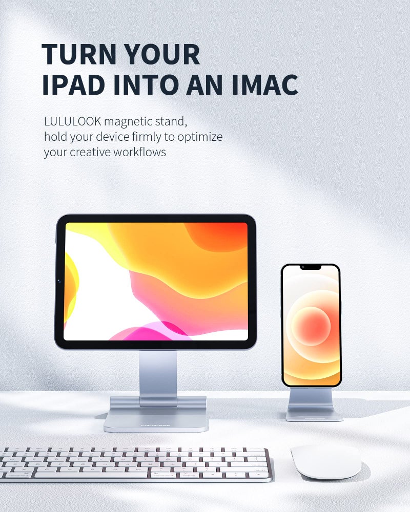 LULULOOK Foldable Magnetic Stand for iPad Mini 7 A17 Pro/Mini 6 8.3 inch (2024/2021), Adjustable Desk Tablet Holder, Aluminum Rotatable Floating Stand for Apple iPad Mini 7/6 Drawing, Viewing- Silver - Image 4