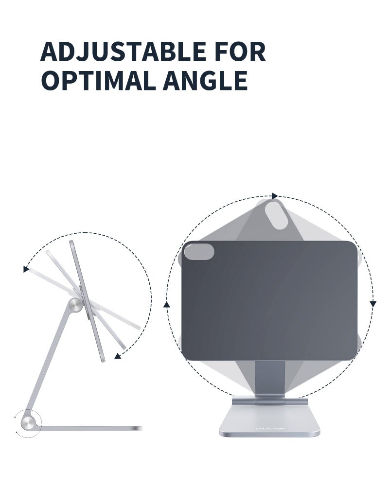 LULULOOK Foldable Magnetic Stand for iPad Mini 7 A17 Pro/Mini 6 8.3 inch (2024/2021), Adjustable Desk Tablet Holder, Aluminum Rotatable Floating Stand for Apple iPad Mini 7/6 Drawing, Viewing- Silver - Image 2