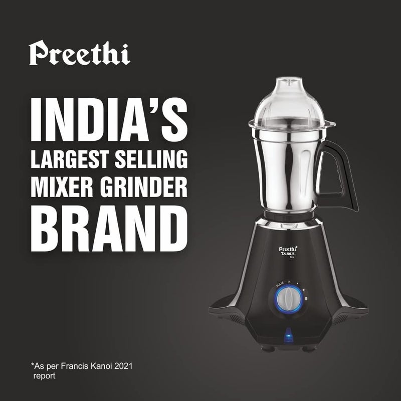 بريثي Preethi Taurus Pro MG-256 | 1000 Watt Mixer Grinder | 3 Jars | Black | 2-Year Warranty | Lifelong Free Service 1.5 L 1000 W MG-256 black - Image 2