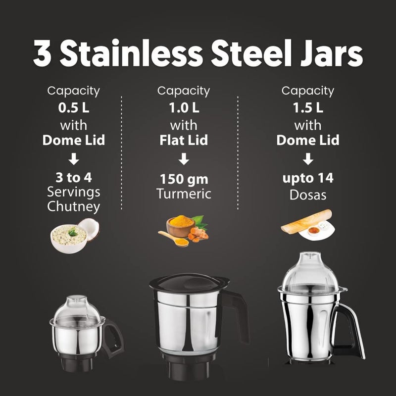 بريثي Preethi Taurus Pro MG-256 | 1000 Watt Mixer Grinder | 3 Jars | Black | 2-Year Warranty | Lifelong Free Service 1.5 L 1000 W MG-256 black - Image 3