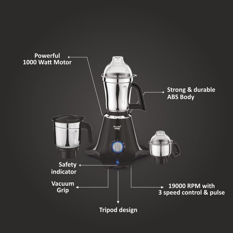 بريثي Preethi Taurus Pro MG-256 | 1000 Watt Mixer Grinder | 3 Jars | Black | 2-Year Warranty | Lifelong Free Service 1.5 L 1000 W MG-256 black - Image 4