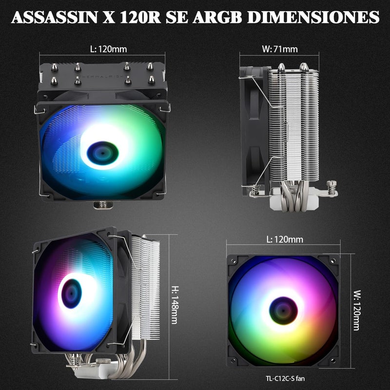 Thermalright Assassin X120 Refined SE ARGB CPU Air Cooler, 4 Heat Pipes, TL-C12C-S PWM Fan, Aluminium Heatsink Cover, AGHP Technology, for AMD AM4/Intel LGA 1150/1151/1155/1156/1200/1700 (SE ARGB) - Image 5