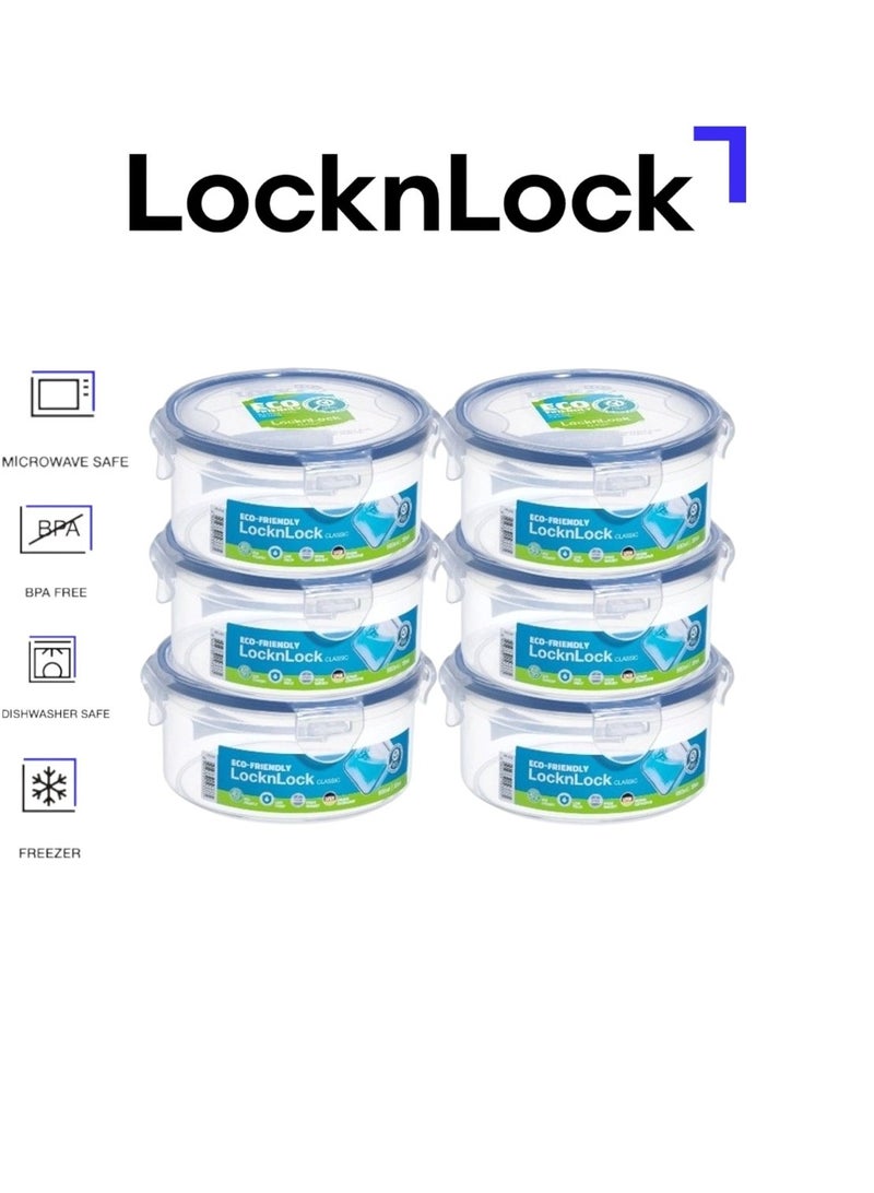 LocknLock حاوية طعام لوكن لوك دائرية 600 مل - عبوة من 6 | محكمة الإغلاق ومقاومة للتسرب | خالية من BPA | صديقة للبيئة