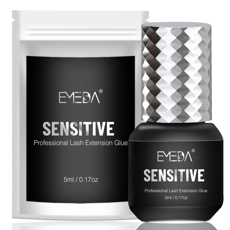 EMEDA Sensitive Eyelash Extension Glue 0.17fl.oz/5ml/1 Sec Drying Time/Retention â€“ 5-7 Weeks/Black Adhesive/Professional Hypoallergenic Formaldehyde-Free Lash Extension Glue Supplies - Image 1