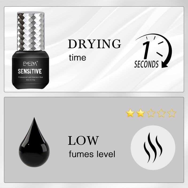 EMEDA Sensitive Eyelash Extension Glue 0.17fl.oz/5ml/1 Sec Drying Time/Retention â€“ 5-7 Weeks/Black Adhesive/Professional Hypoallergenic Formaldehyde-Free Lash Extension Glue Supplies - Image 5
