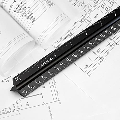 Hutou 12" Architectural Scale Ruler Aluminum Architect Scale Triangular Scale Ruler for Architects, Draftsman, Students and Engineers, Black - Image 5