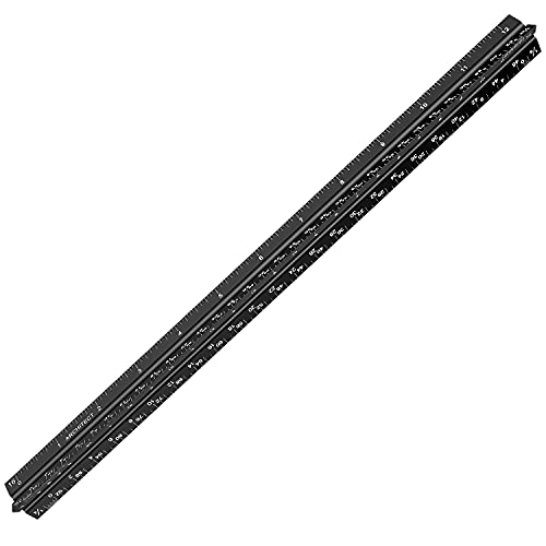 Hutou 12" Architectural Scale Ruler Aluminum Architect Scale Triangular Scale Ruler for Architects, Draftsman, Students and Engineers, Black - Image 2