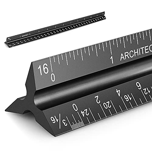 Hutou 12" Architectural Scale Ruler Aluminum Architect Scale Triangular Scale Ruler for Architects, Draftsman, Students and Engineers, Black - Image 1