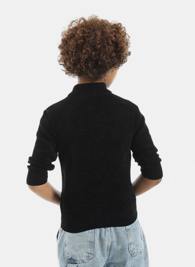 Andora Velvet Zipper Closure High Collar Black Pullover_Black - Image 3