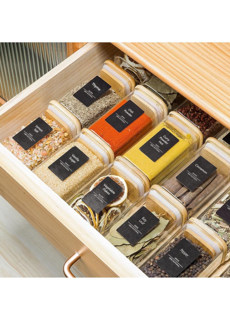 Glass Jars Set 500ML, Food Cereal Storage Spice Containers for Home Kitchen, Food Storage jars With Labels, Marker and spoons, Square 8 * 10cm 8 Pieces With Wood Lid.