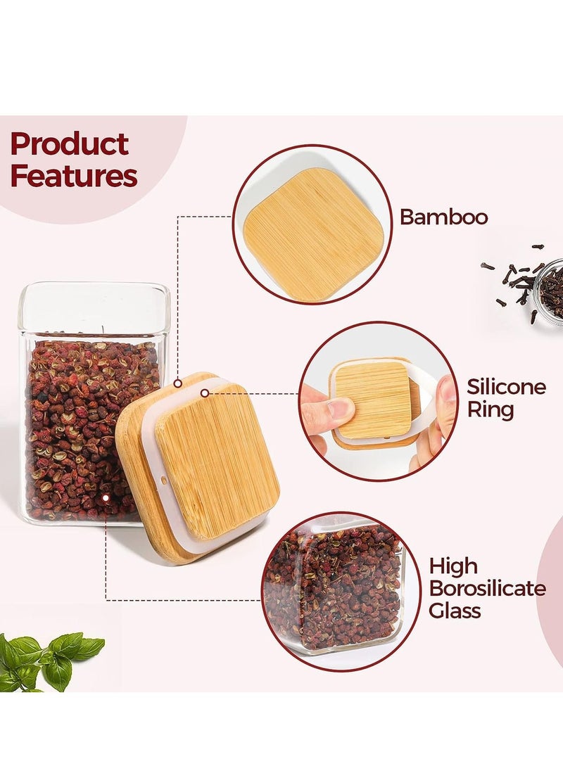 TYCOM Glass Jars Set 500ML, Food Cereal Storage Spice Containers for Home Kitchen, Food Storage jars With Labels, Marker and spoons, Square 8 * 10cm 8 Pieces With Wood Lid.  - Image 4