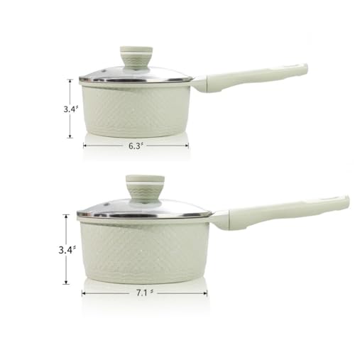 Xuanying Sauce pan set 4 Pcs 1.5Qt & 2.0Qt SaucePan Set with Lid, Non Stick Sauce Pot for Cooking, Easy to Clean, 100% Free PFOA PFAS Cooking all stovetop - Green Granite - Image 2