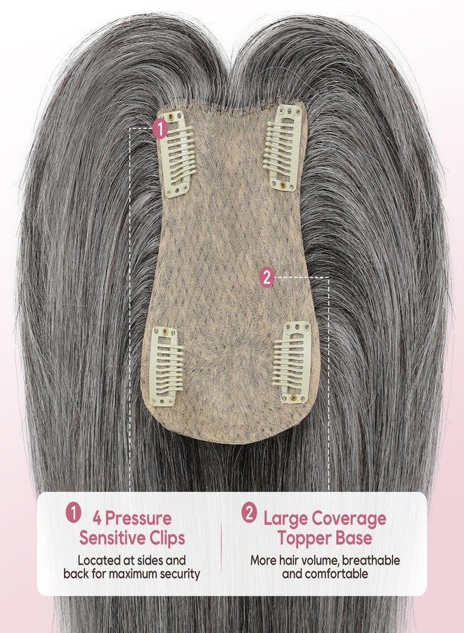 REECHO Human Hair Topper with Bangs for Women Real Human Hair Natural Hairpiece for Daily Wear, Dark Gray - Image 3