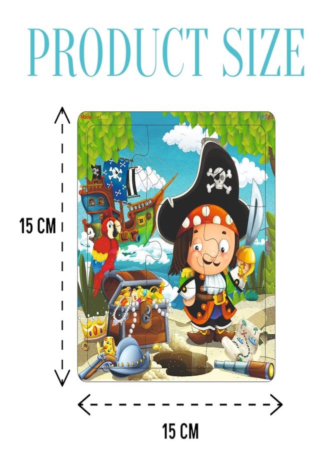 Fiddlys Wooden Jigsaw Puzzles for Kids & Children – 9 Pieces Each, Pack of 4|Double Layered Front & Back Print| Educational Toy for Boys & Girls Age 2 3 4 5 6 Year Old (Good Pirates) - Image 2