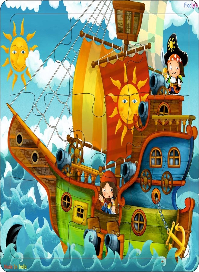Fiddlys Wooden Jigsaw Puzzles for Kids & Children – 9 Pieces Each, Pack of 4|Double Layered Front & Back Print| Educational Toy for Boys & Girls Age 2 3 4 5 6 Year Old (Good Pirates) - Image 4