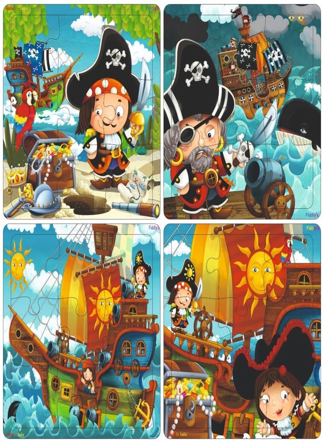 Fiddlys Wooden Jigsaw Puzzles for Kids & Children – 9 Pieces Each, Pack of 4|Double Layered Front & Back Print| Educational Toy for Boys & Girls Age 2 3 4 5 6 Year Old (Good Pirates) - Image 1