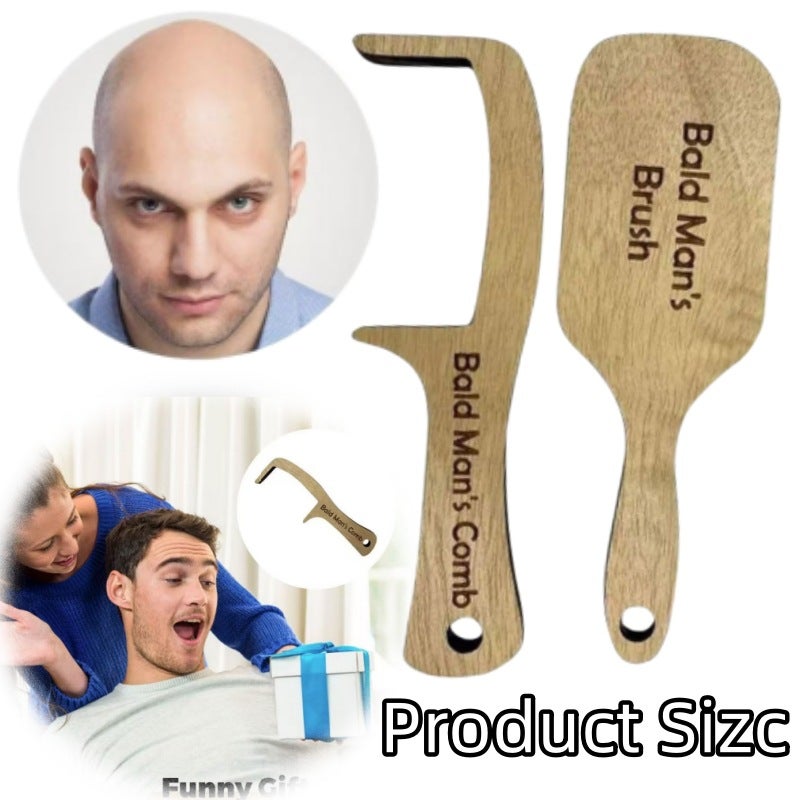Novelty Wooden Comb for Bald Men Funny Gag Gift - Image 1