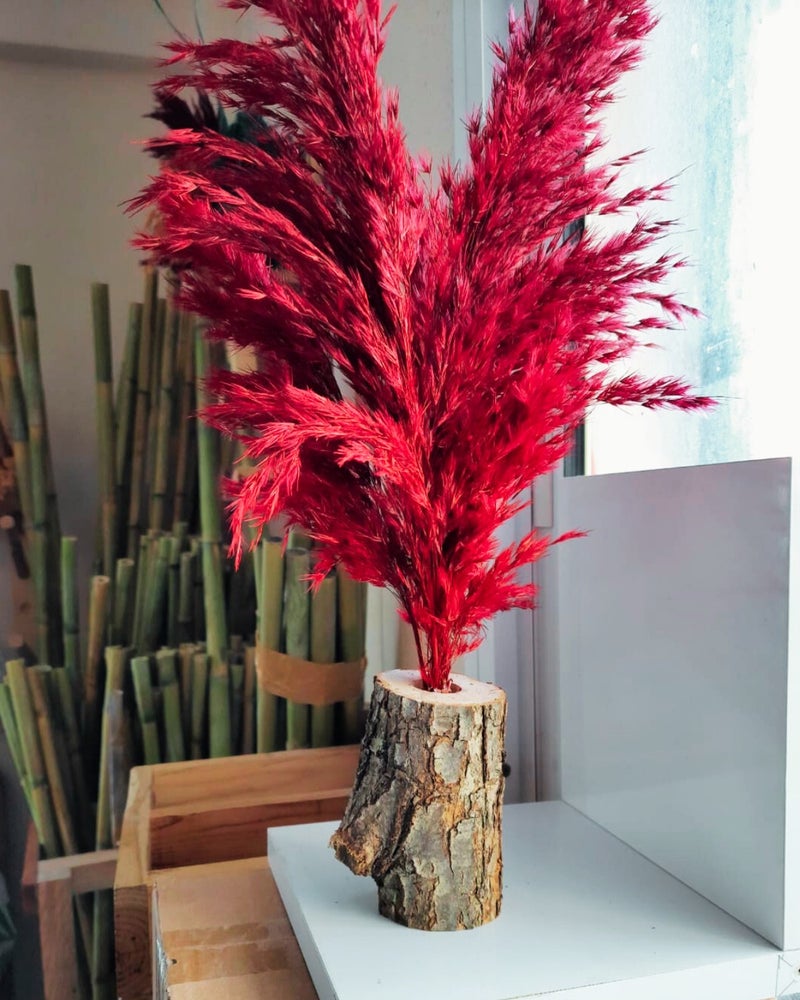 Fuchsia Decorative Natural Pampas Log Flower Pot, Event, Wedding & Entertainment Table Ornament & Decor