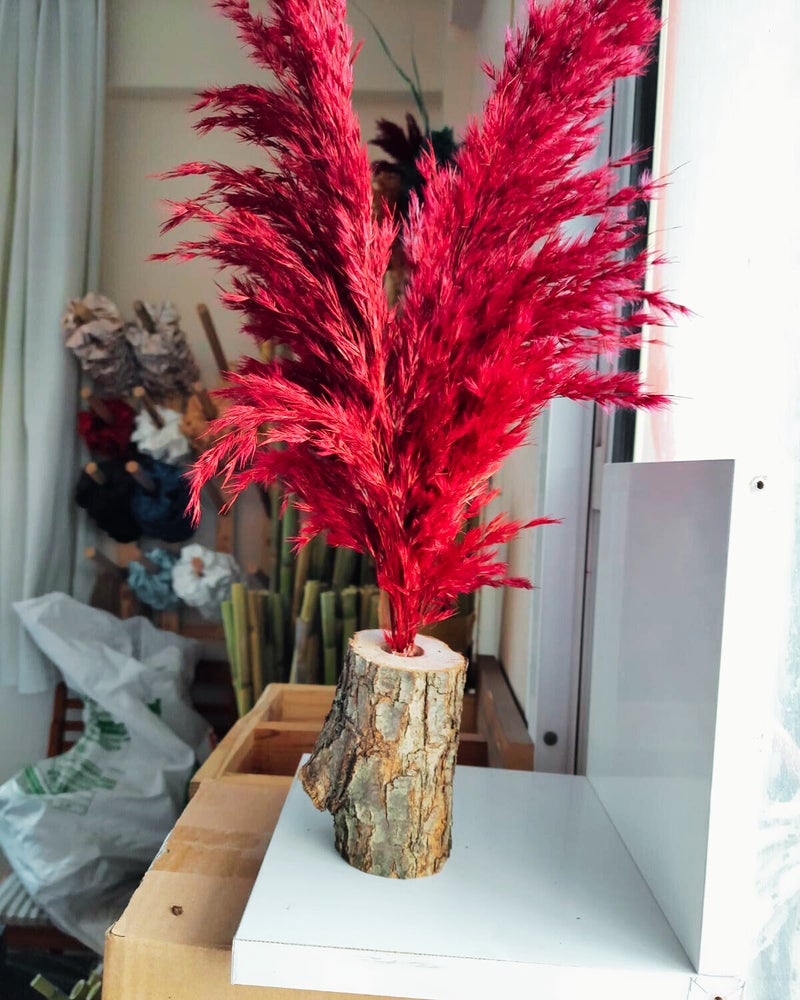 Fuchsia Decorative Natural Pampas Log Flower Pot, Event, Wedding & Entertainment Table Ornament & Decor