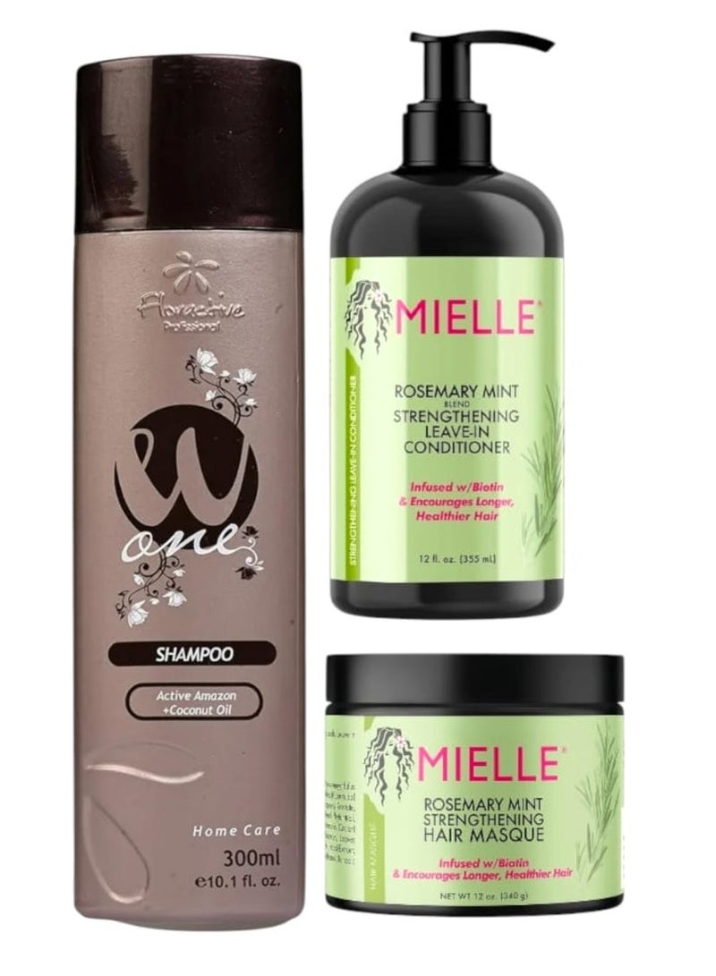 مجموعة العناية بالشعر شامبو دبليو وان 300مل وماسك اكليل الجبل 340 جرام وبلسم اكليل الجبل 355مل