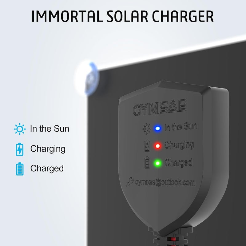 OYMSAE Store 20W 12V Solar Panel Car Battery Charger Portable Waterproof Power Trickle Battery Charger & Maintainer for Car Boat Automotive RV with Cigarette Lighter Plug & Alligator Clip - Image 2