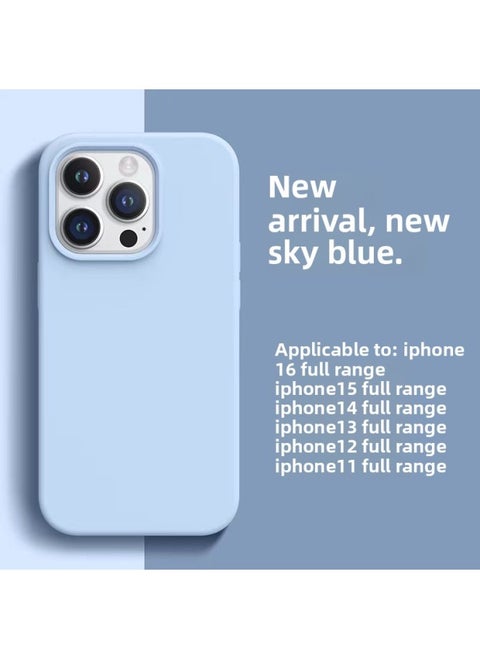 For Apple Mobile Phone Case For Iphone16 Liquid Silicone Protective Case 15 14 Men And Women 12 Advanced Sense Mobile Phone Case-Color:Sky Blue [with Logo + Packaging Box]-Applicable Models:For Iphone14 Plus
