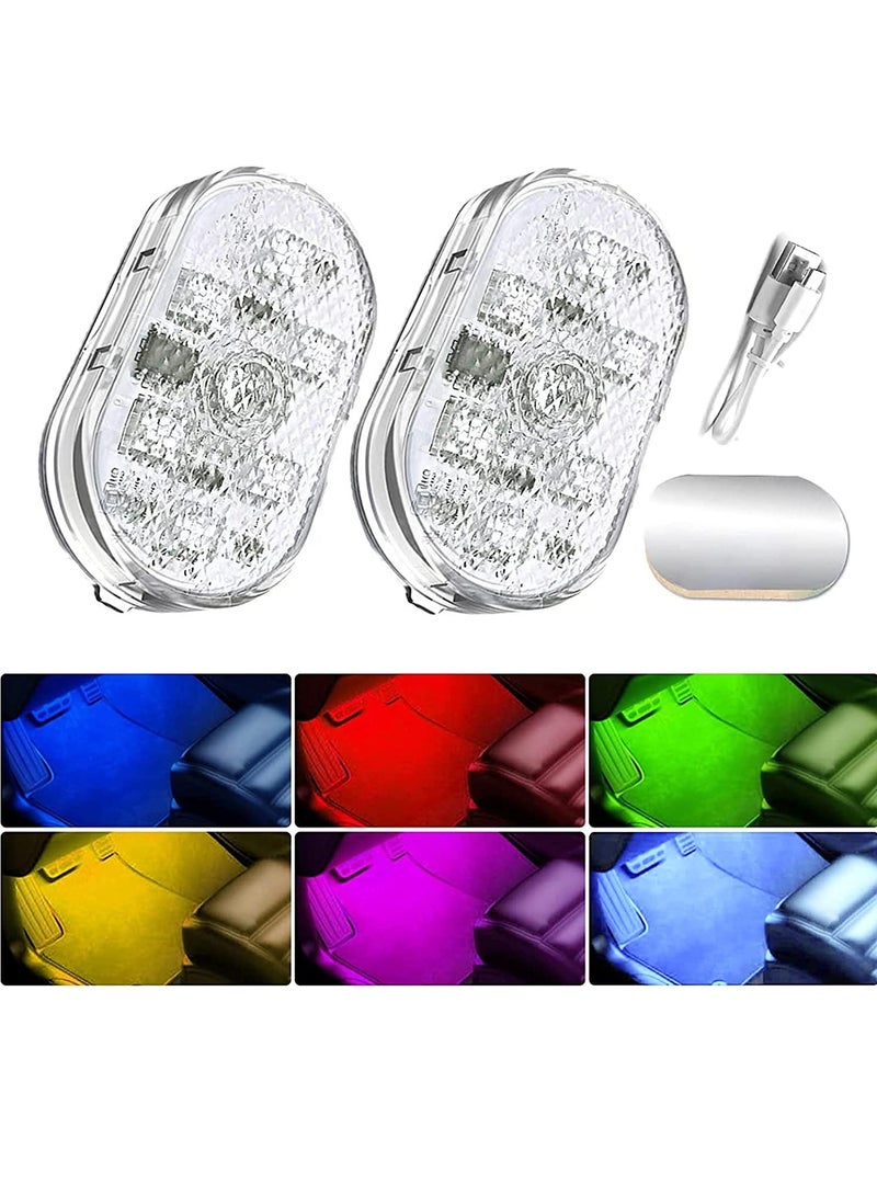 2 Pcs Car LED Lights Interior 7 Colors Touch Sensitive LED Ambient Light with 6 Bright LED Lamp Beads Portable USB Rechargeable Interior Lights - Image 1