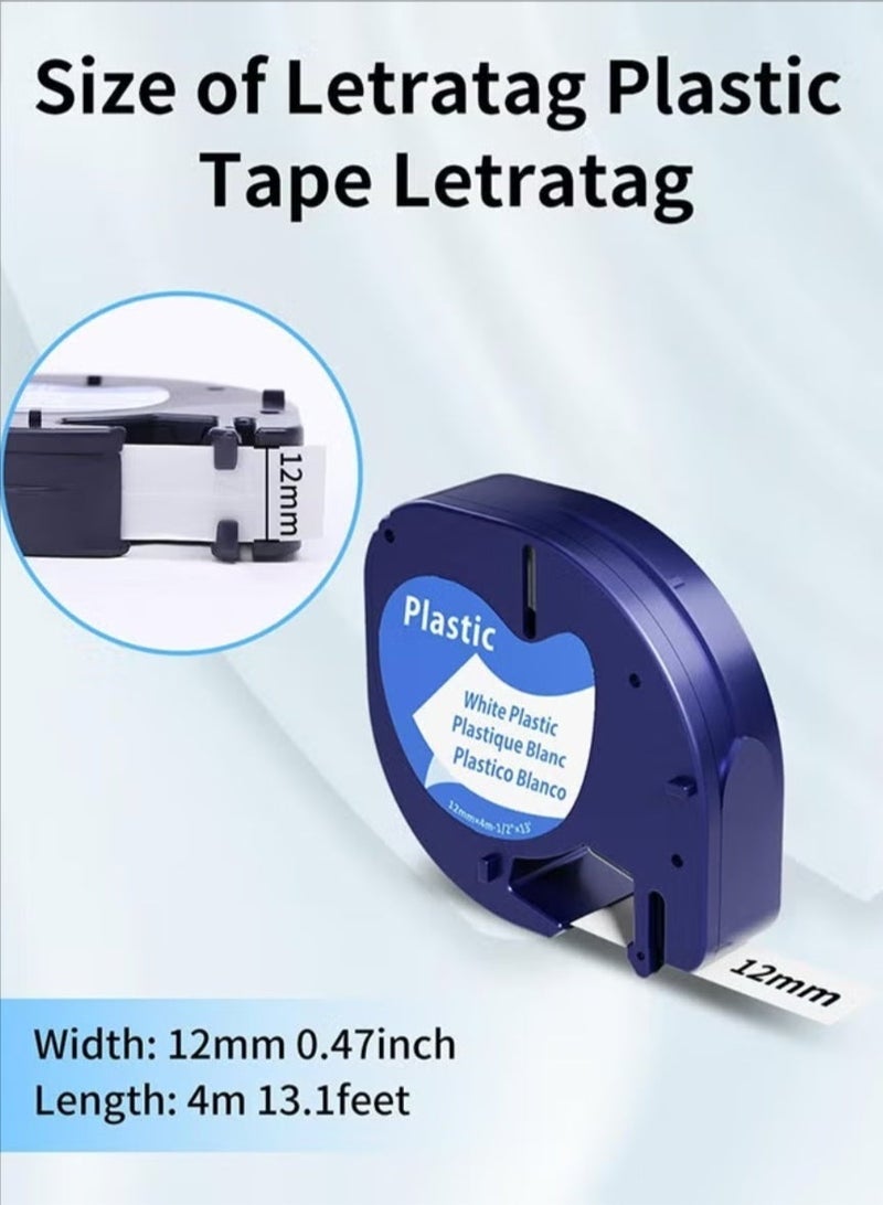 Plastic 4 Pack Compatible with Dymo LetraTag Refills 12mm x 4m Plastic Replacement for Dymo Label Maker Refills for LT100H LT100T QX50 200B Label Makers 91331 91201 91221 Label - Image 2