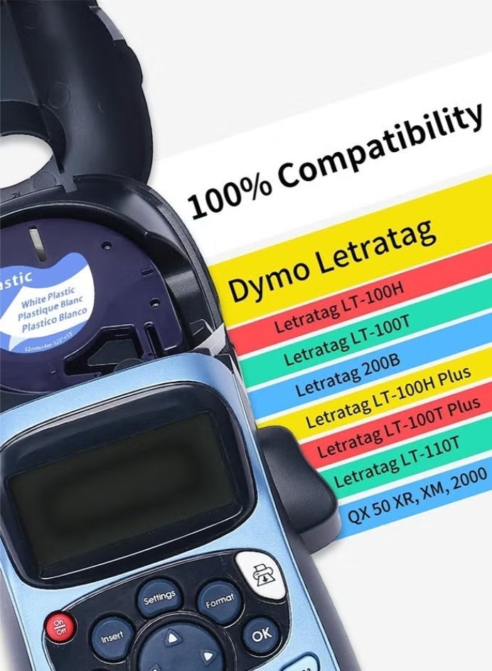 Plastic 4 Pack Compatible with Dymo LetraTag Refills 12mm x 4m Plastic Replacement for Dymo Label Maker Refills for LT100H LT100T QX50 200B Label Makers 91331 91201 91221 Label - Image 3
